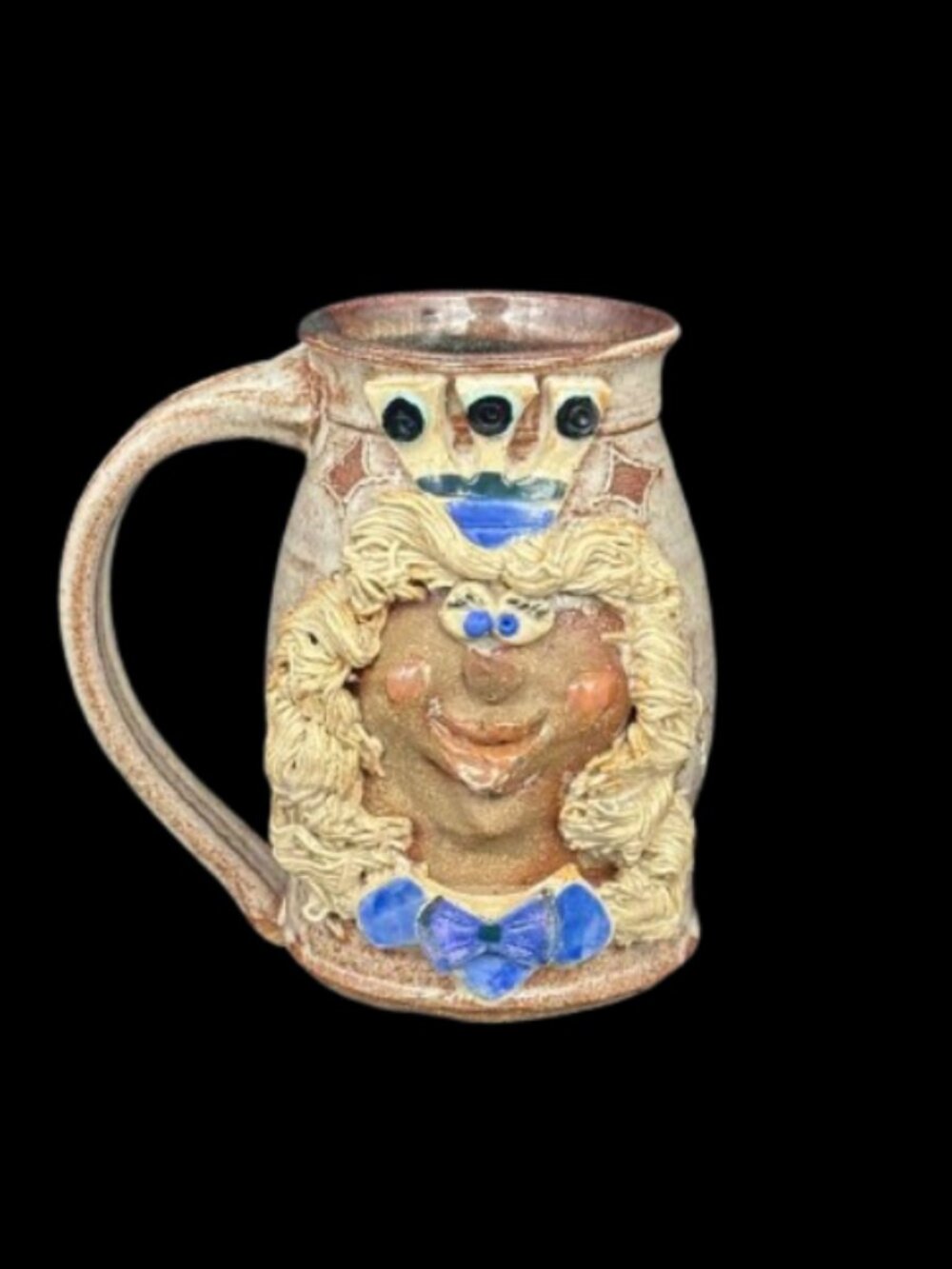 Vintage Anthropomorphic Pottery Whimsical Girl Queen Face Clay Artisan Mug